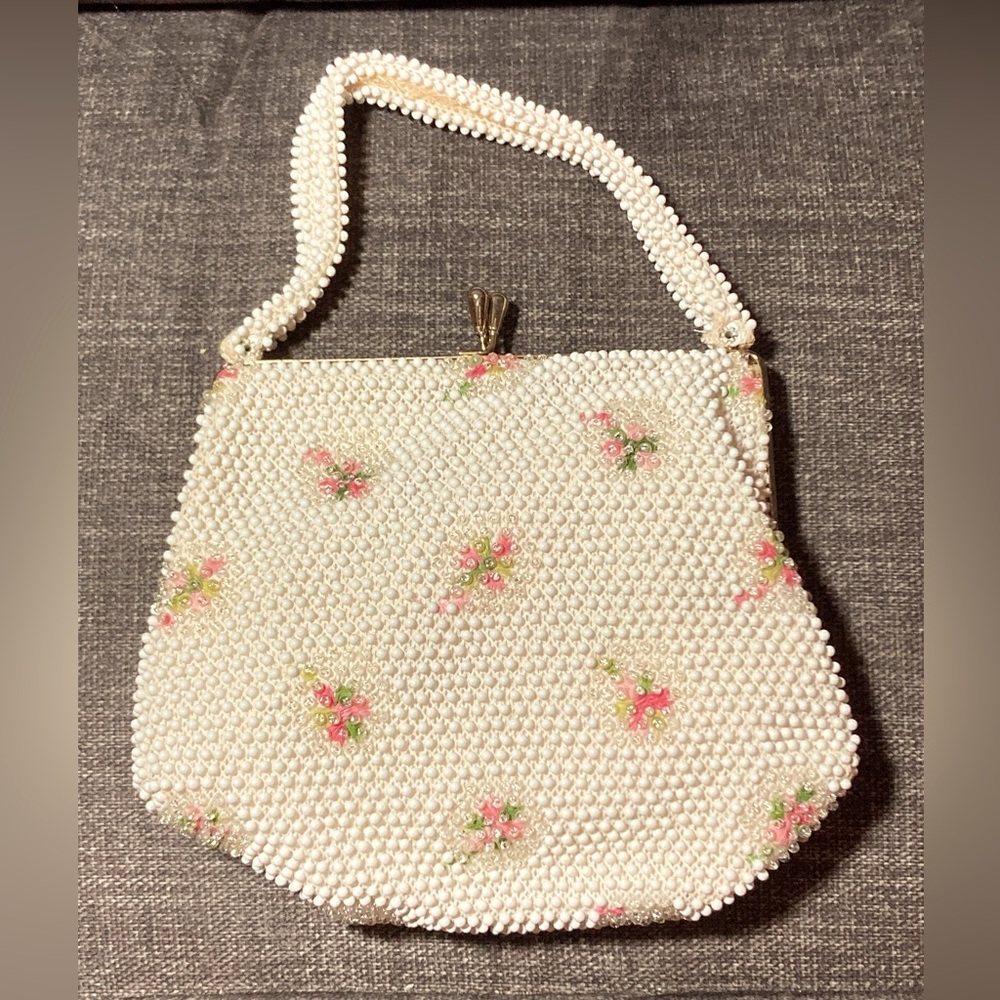 Off white beaded evening bag